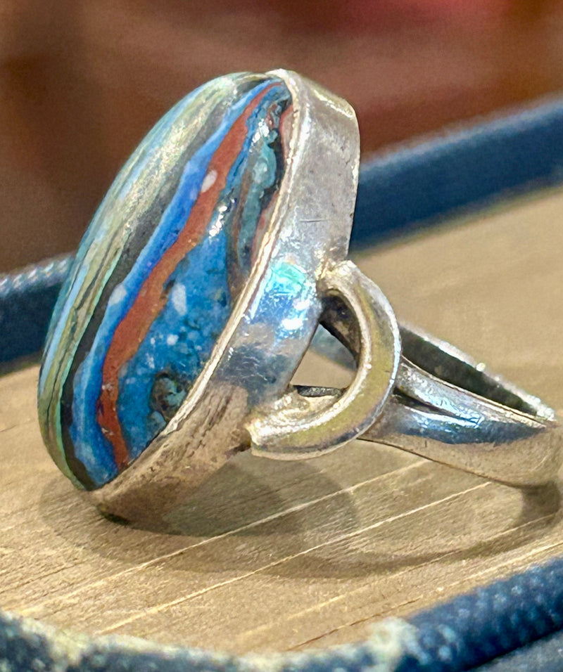 Vintage Sterling Silver Rainbow Calsilica Ring size 7