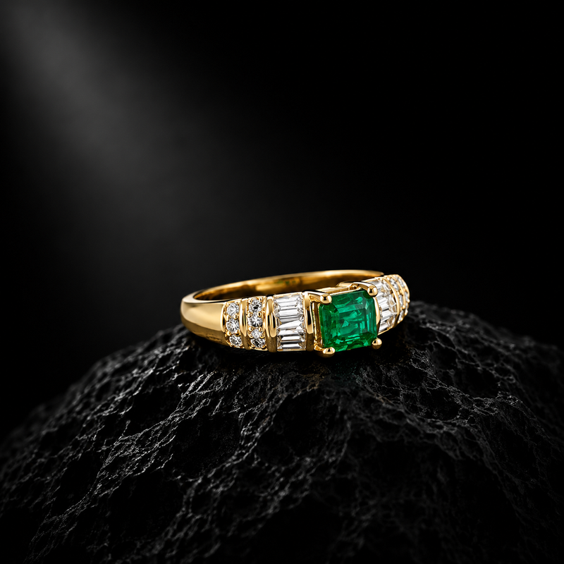 Emerald Glow Ring – 14K Yellow Gold