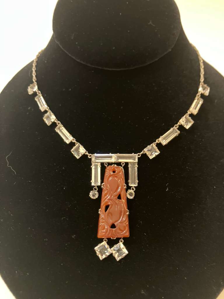 Sterling Art Dec Carnelian and crystal necklace