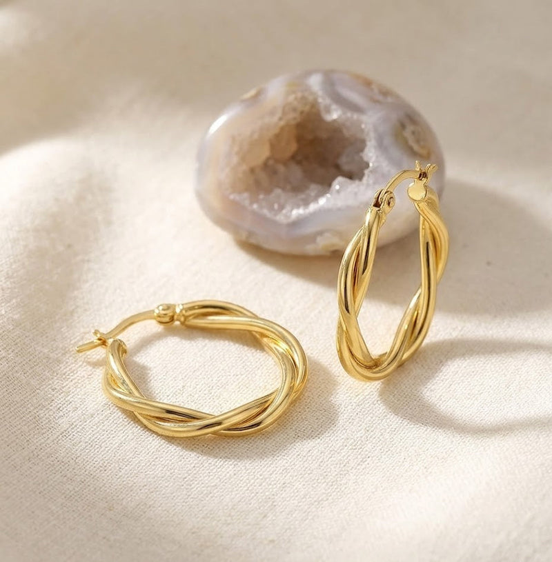 Gold Plated Sterling Silver Crisscross Hoop Earrings
