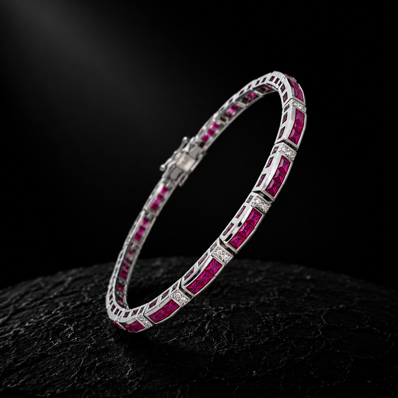 Ruby Elegance Bracelet – 14K White Gold