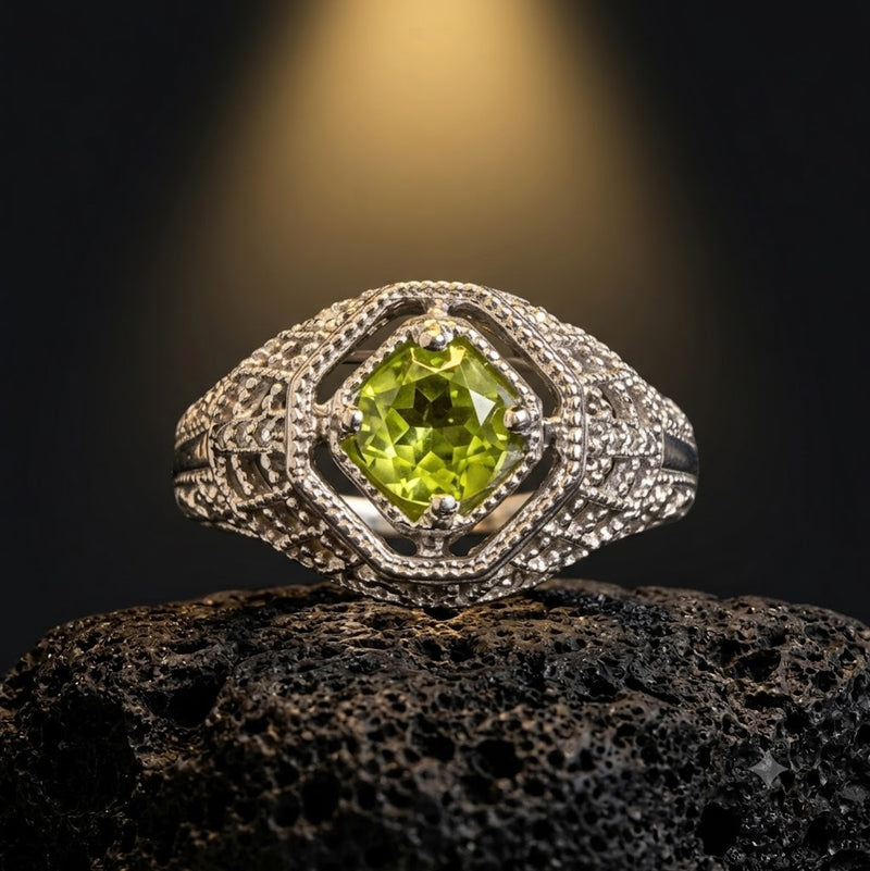 Sterling Silver Filigree Peridot Ring