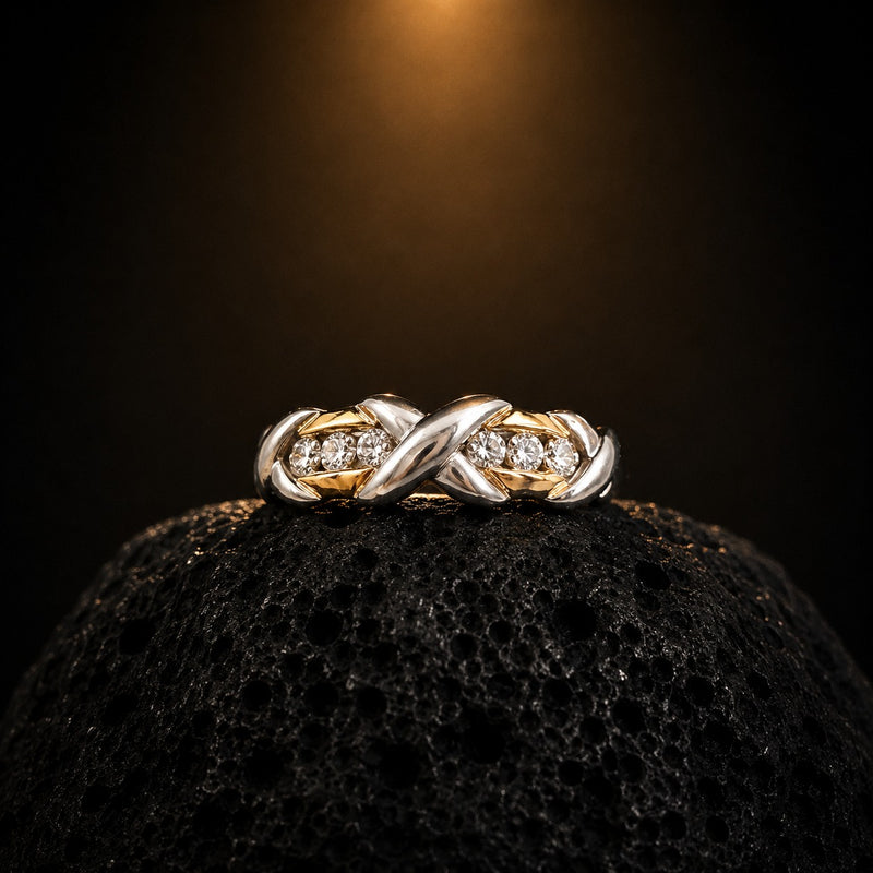 14K Gold X Diamond Band Ring