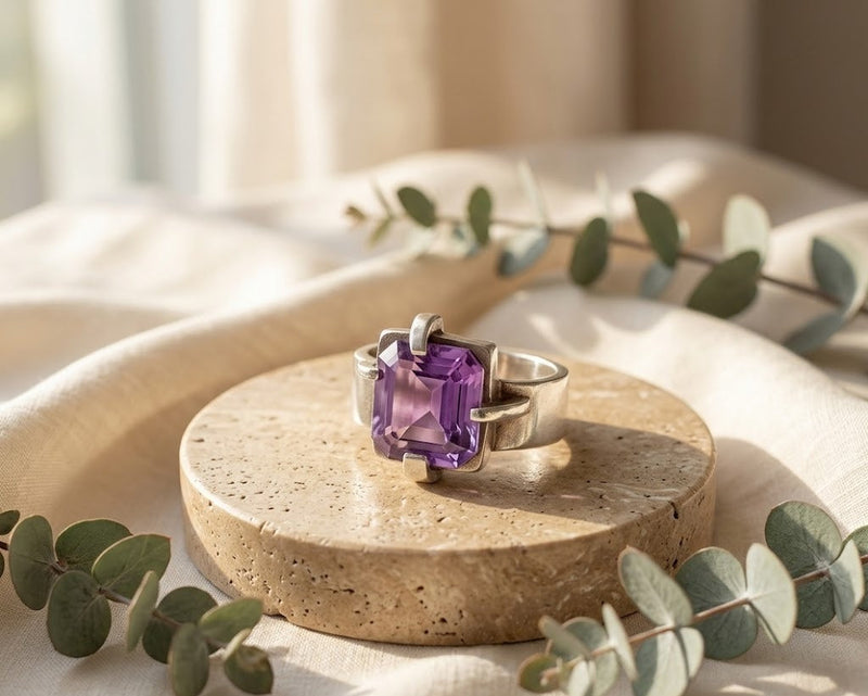 Sterling Silver Square Amethyst Ring