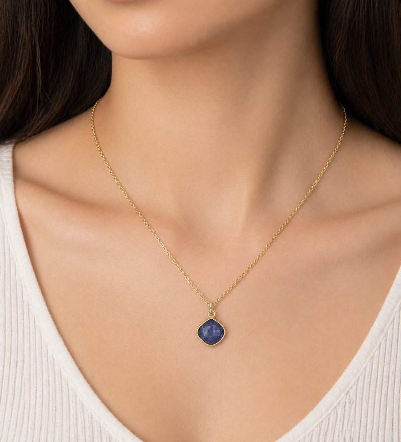 Sterling Silver Necklace with Labradorite, Plated with 9K Yellow Gold