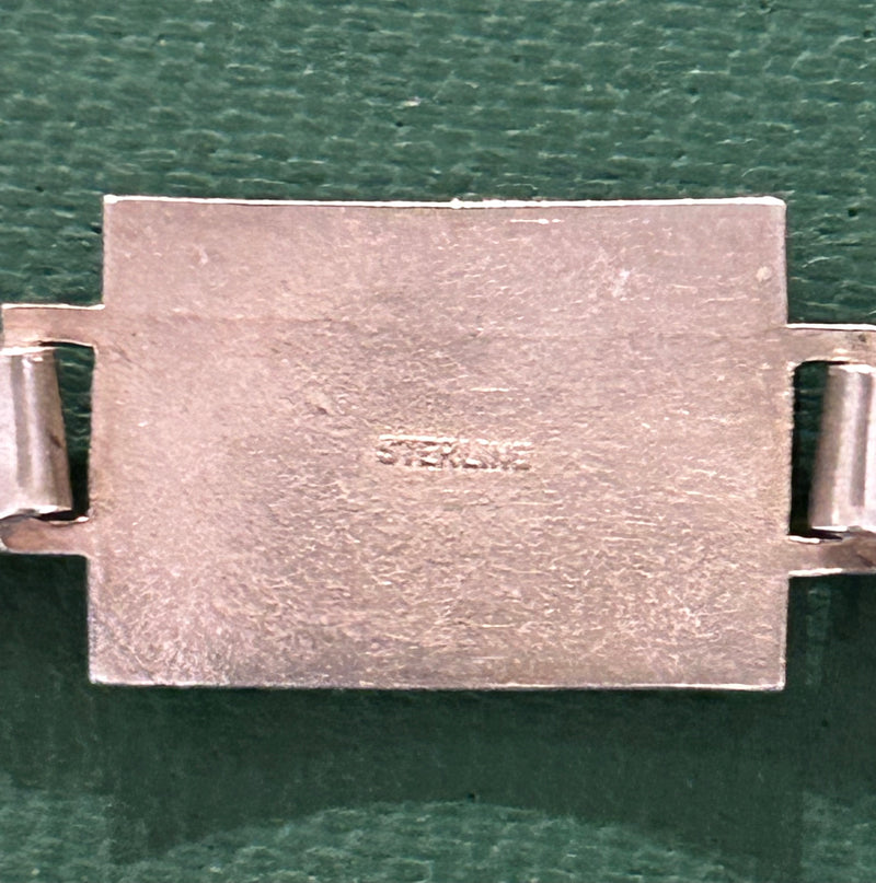 Art Deco Sterling Silver Enamel Floral Link Bracelet 6.5"