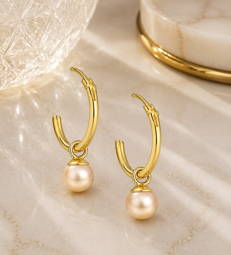 14K Gold Plated Freshwater Pearl Sterling Silver Hoop Earrings