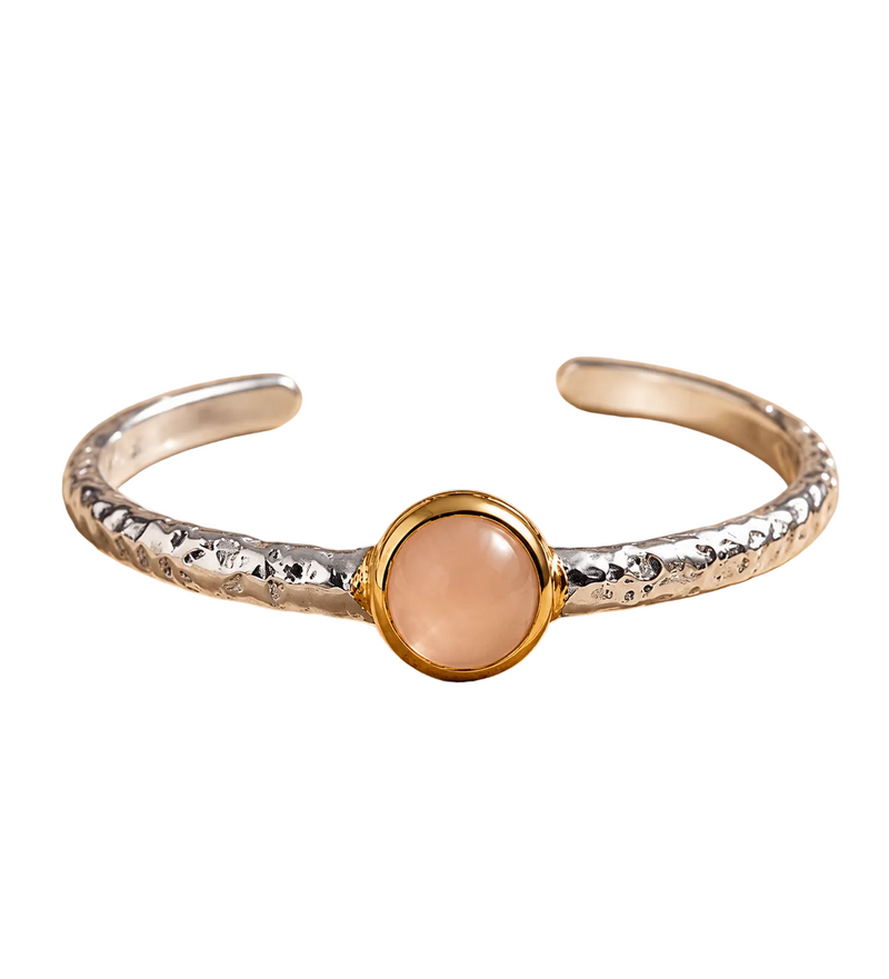 Sterling Silver Rose Quartz Cuff Bracelet, 3 Micron 22K Gold Plated