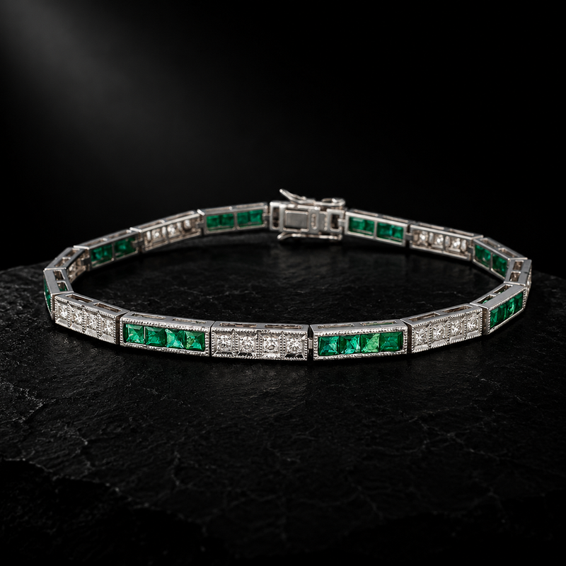 Emerald Elegance Bracelet – 14K White Gold