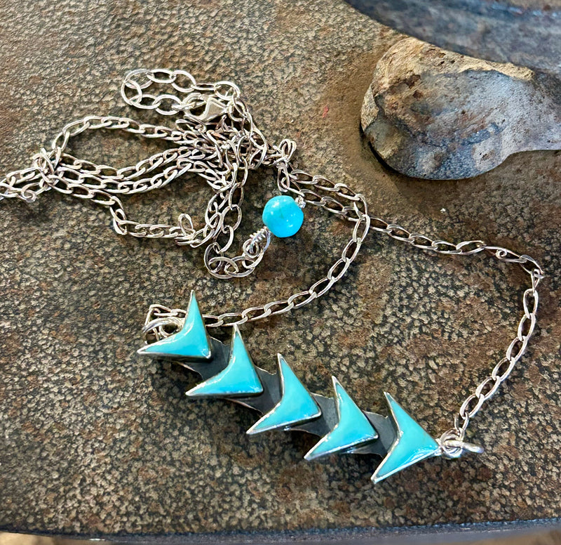 Sterling Silver Mexican Turquoise Arrows Necklace 21" long