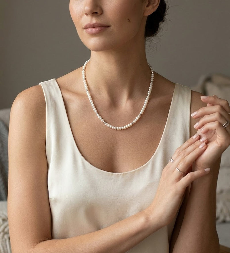 Sterling Silver Bead Necklace with Freshwater Pearls