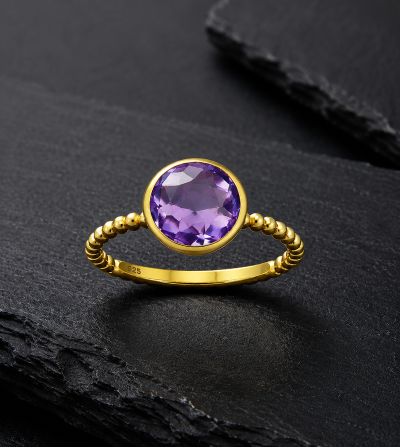 18K Gold Plated Sterling Silver Amethyst Ring