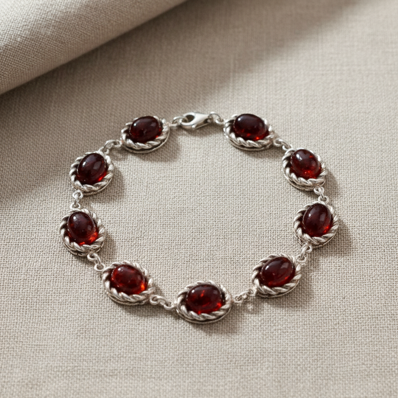 SS Amber Oval Bracelet – Elegant Silver with Amber Stones