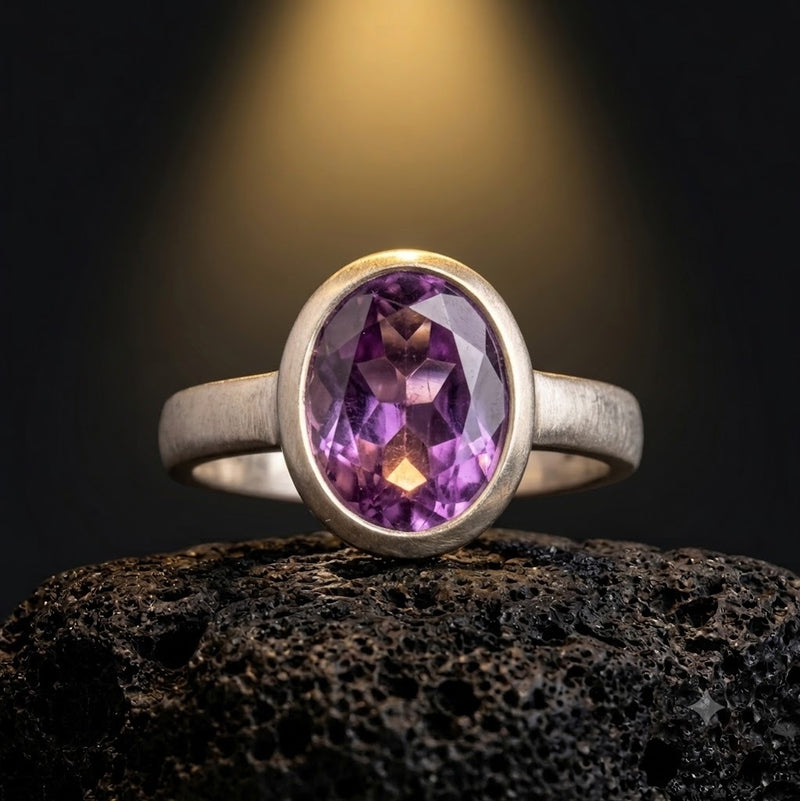 Sterling Silver Oval Amethyst Ring