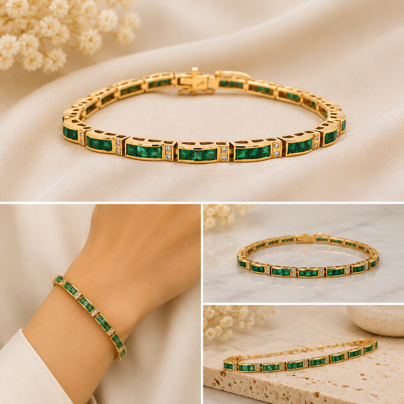 Emerald Line Bracelet – 14K Yellow Gold