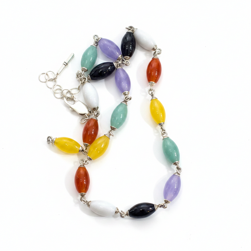 SS Multi Beaded Jade Necklace – Colorful and Elegant Silver Jewelry