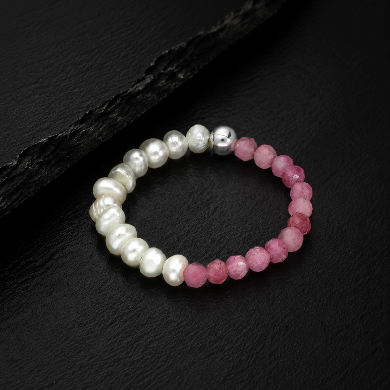 Pearl & Pink Gemstone Stretch Bracelet – Sterling Silver