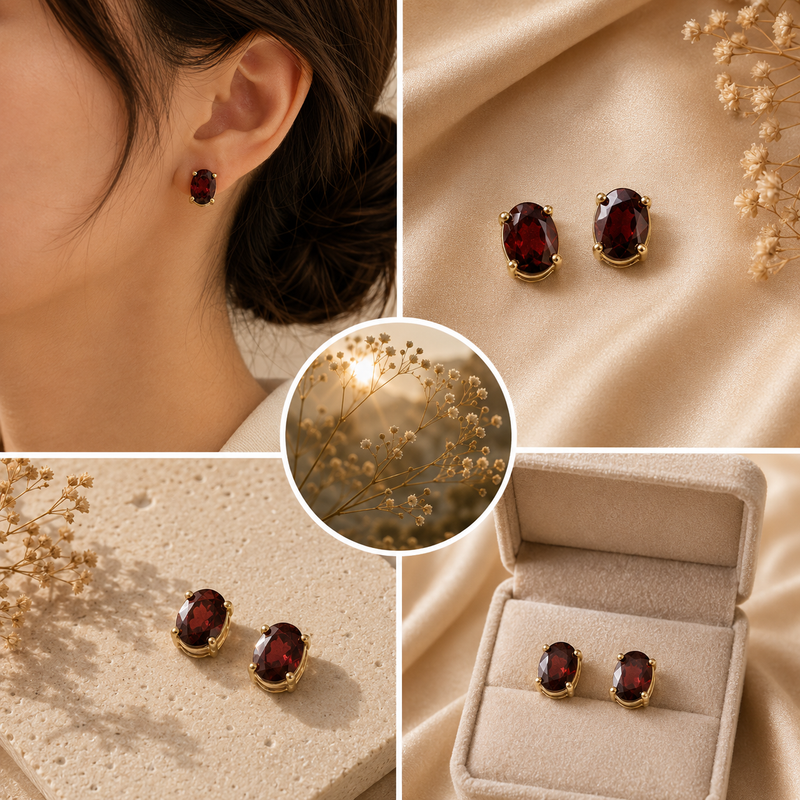 Sterling Silver Garnet Stud Earrings