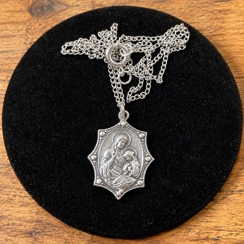 Sterling Silver St. Ann Pendant Necklace – 18 Inch Chain