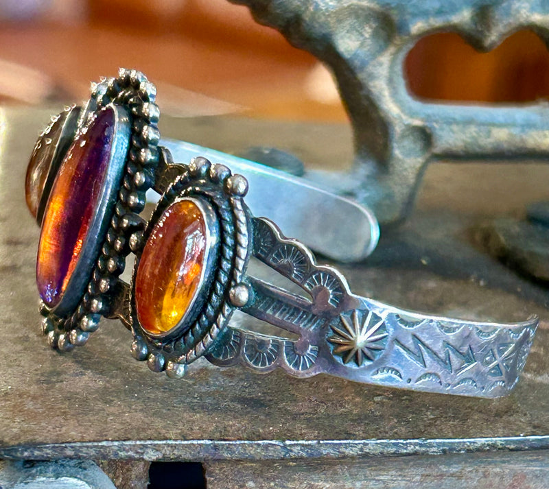 Vintage Sterling Silver Dragon’s Breath Navajo Cuff