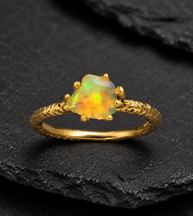 22K Gold Plated Ethiopian Opal Sterling Silver Ring