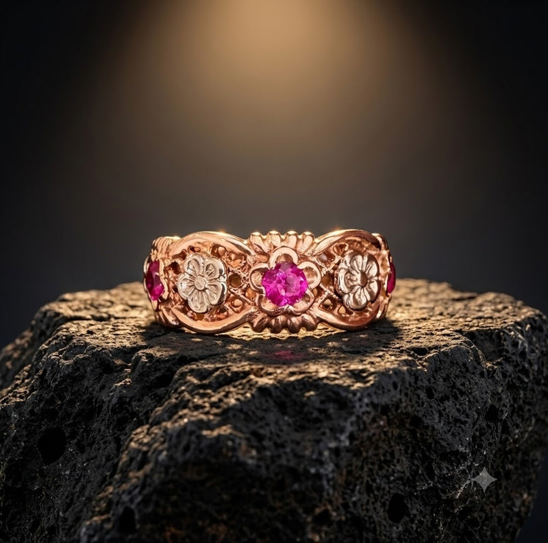 14K Rose Gold Ruby Band
