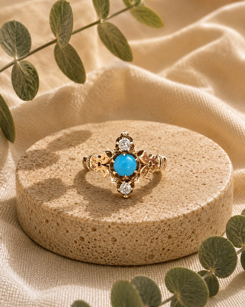 14K Victorian Turquoise Diamond Ring
