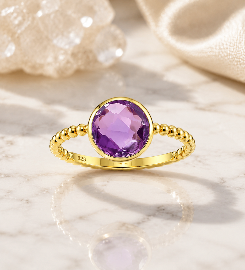 18K Gold Plated Sterling Silver Amethyst Ring
