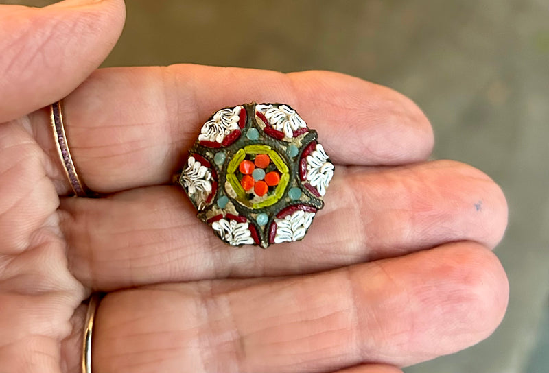 Vintage Micro mosaic pin Italy 1 Inch Dia