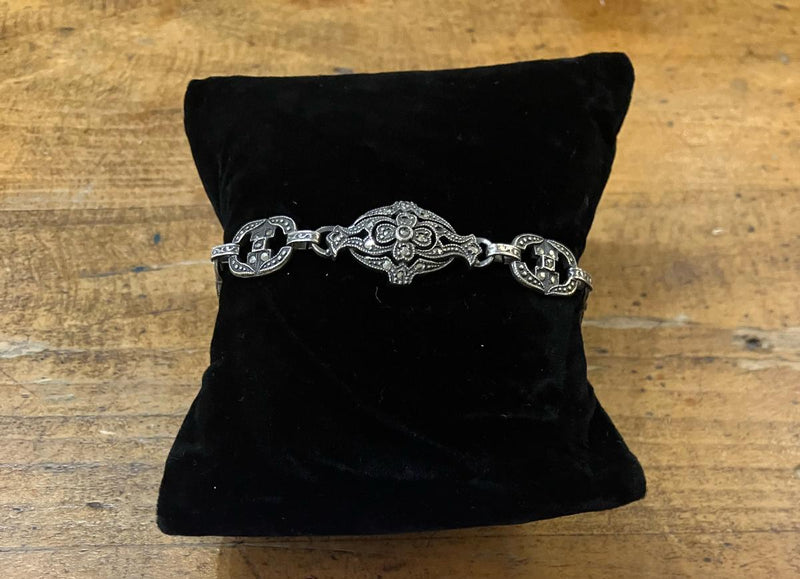Sterling Silver Marcasite Link Bracelet 1930s