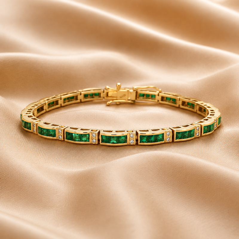 Emerald Line Bracelet – 14K Yellow Gold