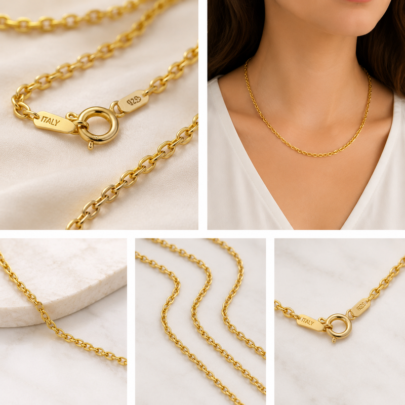 Italian 18K Gold Plated Sterling Silver Cable Chain