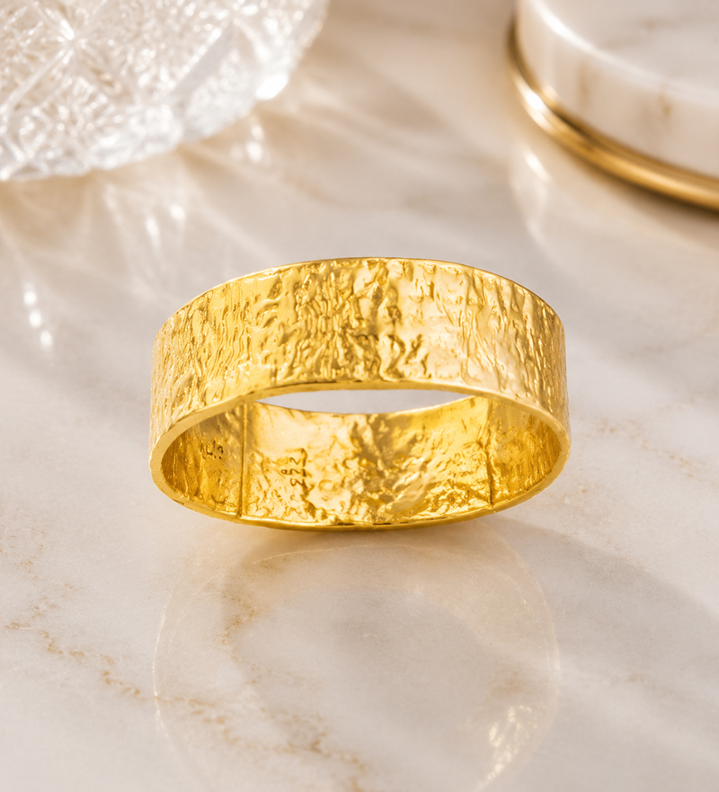 18K Gold Plated Sterling Silver Textured Band Ring