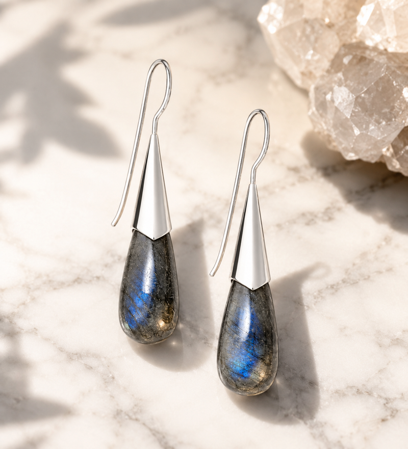 Sterling Silver Labradorite Drop Hook Earrings