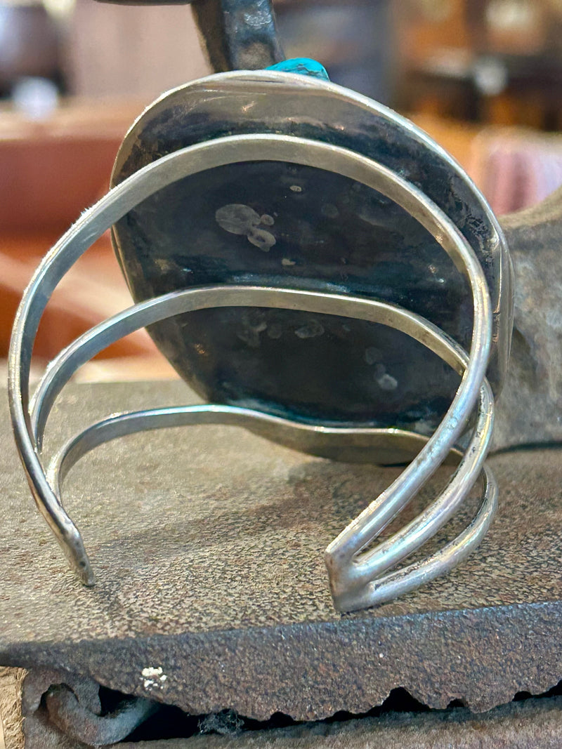 Sterling Silver American Indian Turquoise + Coral Cuff