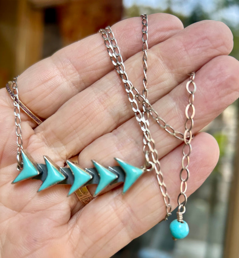 Sterling Silver Mexican Turquoise Arrows Necklace 21" long