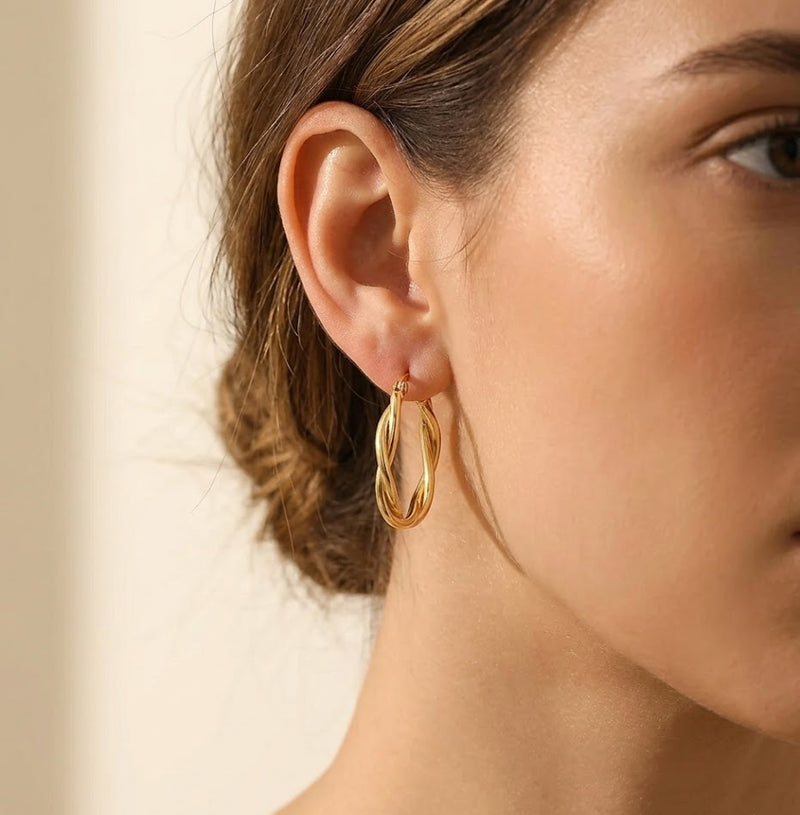 Gold Plated Sterling Silver Crisscross Hoop Earrings