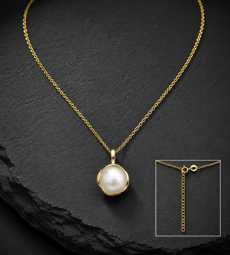 Sterling Silver Freshwater Pearl Necklace, 1 Micron 14K Yellow Gold Plated
