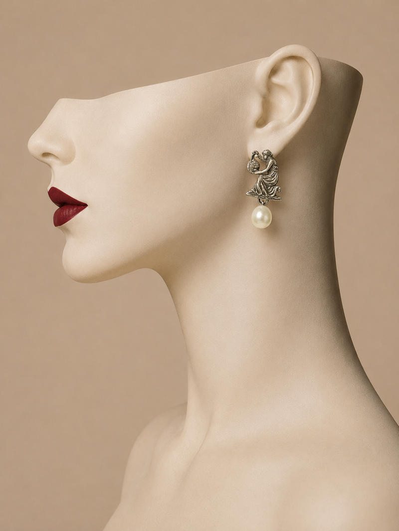 Sterling Silver Pearl Drop Figural Earrings