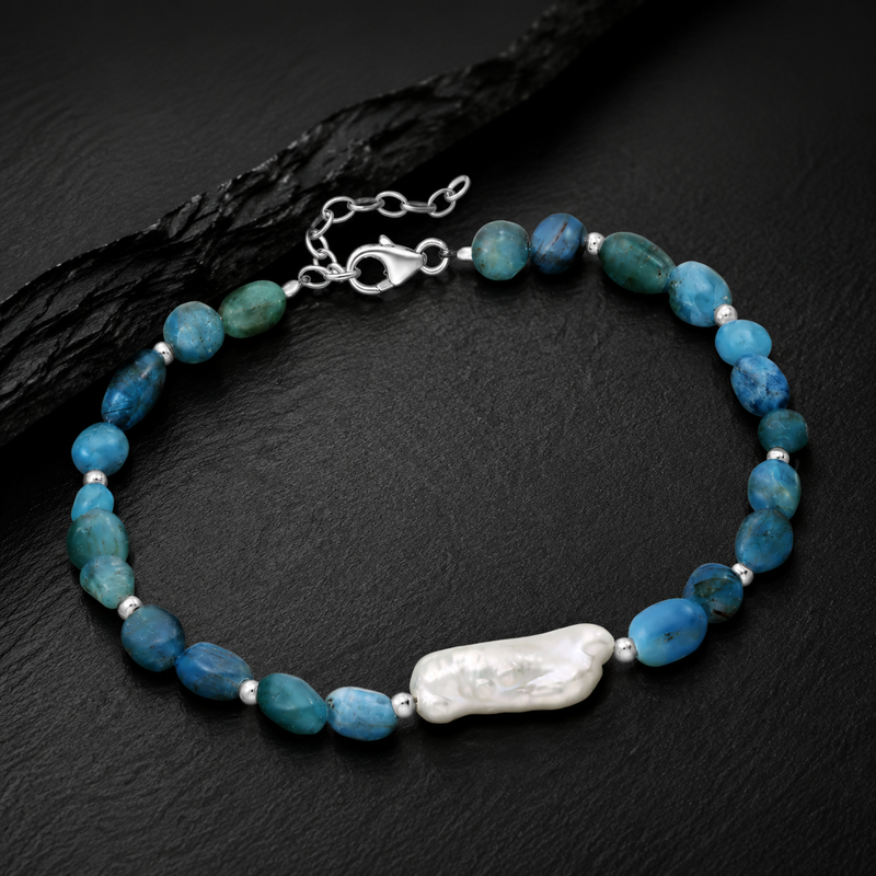 Sterling Silver Freshwater Pearl & Blue Gemstone Bracelet