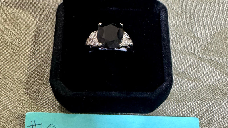 14K White Gold 6.83 ct. Sapphire + 0.25 ct. Diamond Ring