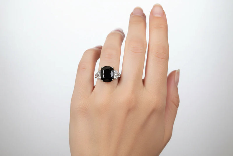 14K White Gold 6.83 ct. Sapphire + 0.25 ct. Diamond Ring
