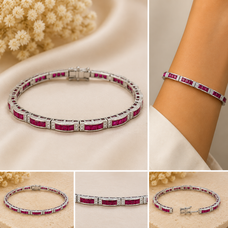 Ruby Elegance Bracelet – 14K White Gold