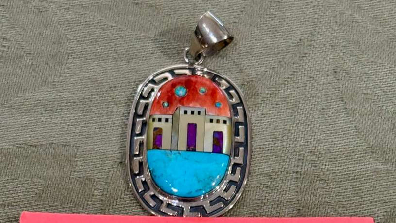 SS Turq. Coral Inlay Pendant