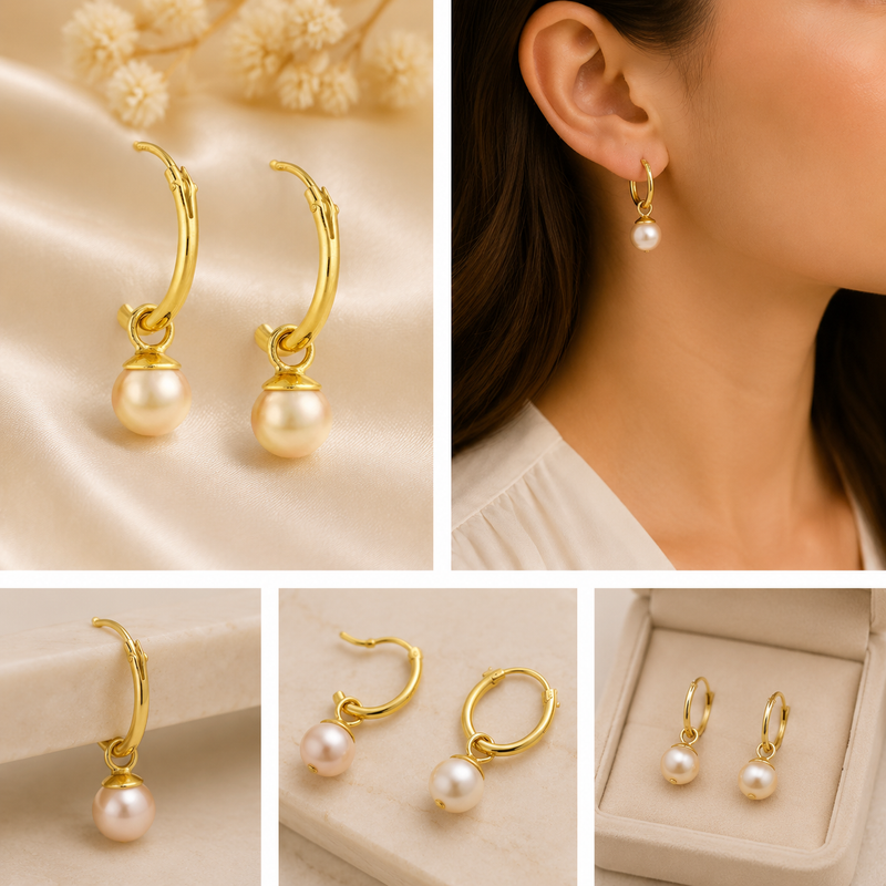 14K Gold Plated Freshwater Pearl Sterling Silver Hoop Earrings