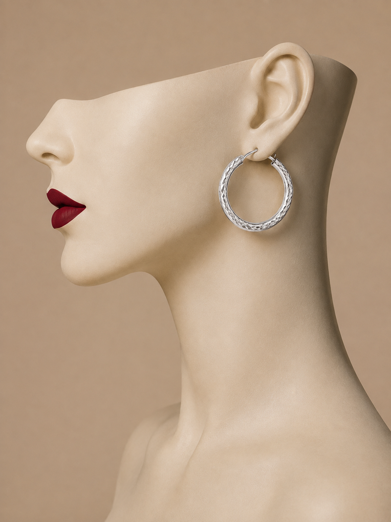 Sterling Silver Diamond-Cut Hoop Earrings