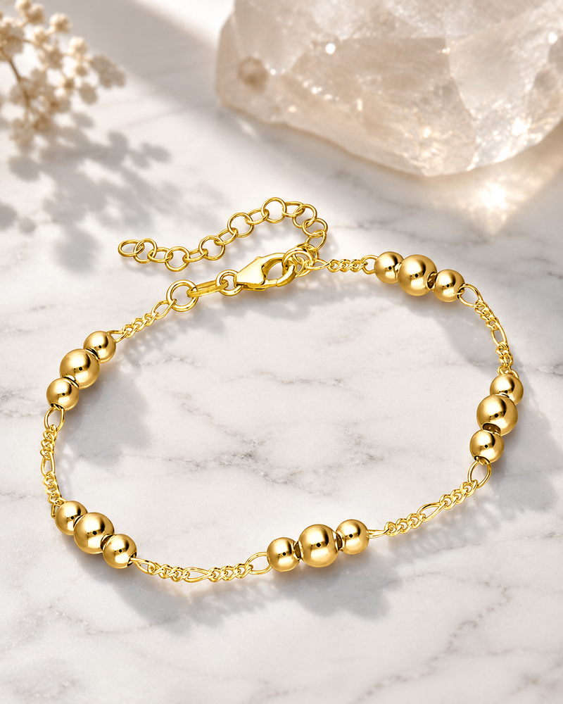 Italian 925 Sterling Silver 4.5mm Ball Bracelet, 18K Yellow Gold Plated