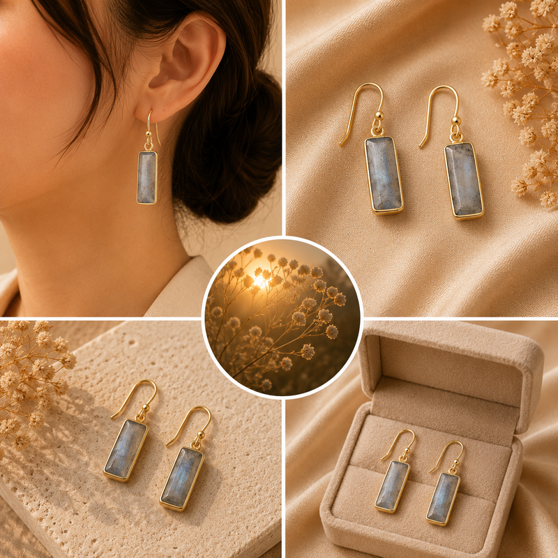 18K Gold Plated Labradorite Drop Earrings