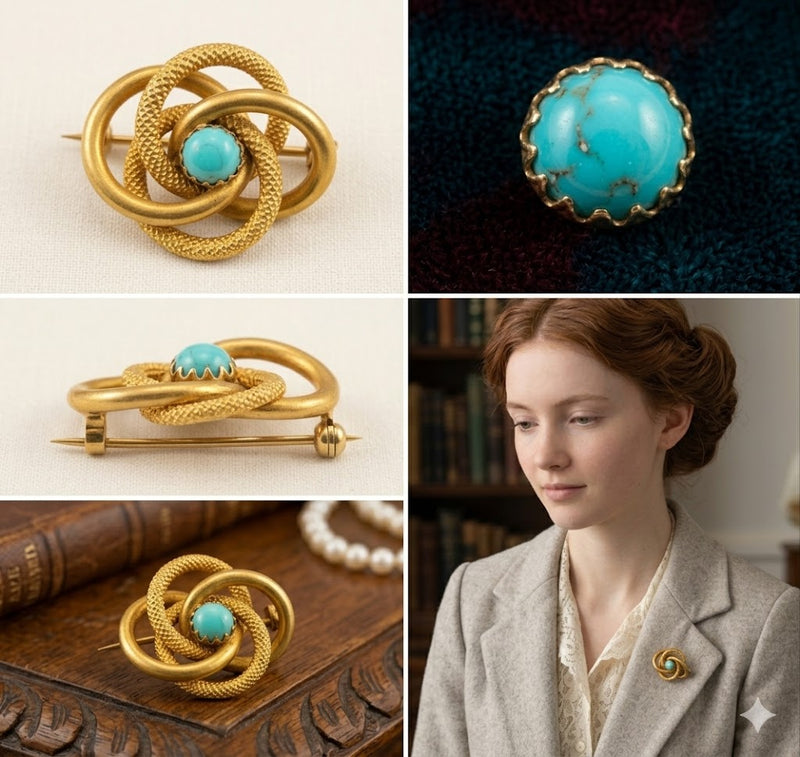 Victorian Gold Filled Turquoise Brooch – Made in England