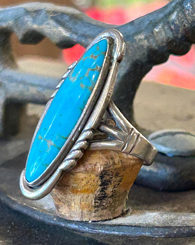 Sterling Silver Vintage Turquoise Ring Size 9 1/2 (Hallmarked)